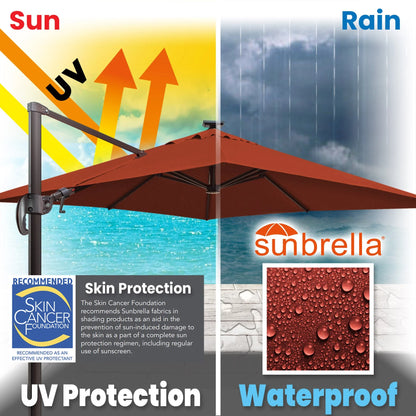 SUNRISEUMBRELLA Square 10'x10' Deluxe Roma square cantilever umbrella, With LED light(Heather Beige)