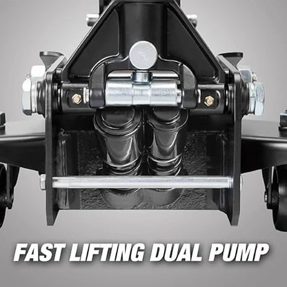 ROAD DAWG Hydraulic Low and High Profile Professional Grade Foldable Garage Service/Floor Jack with Quick Lift Pump, 3 Ton (6,600 lb) Capacity, Black
