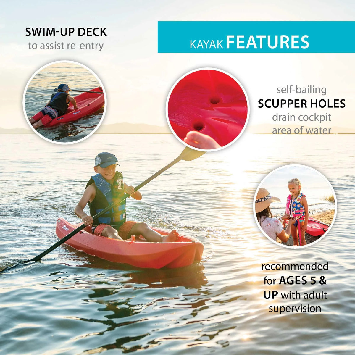 Lifetime Wave 6 ft Youth Kayak, Fire Red (91401)