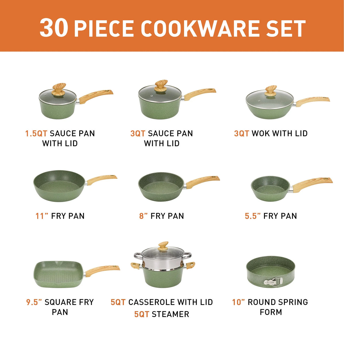 Sophia & William 30 Pieces Cookware & Bakeware Set Safe Granite Non-stick Aluminum Pots and Pans, Black