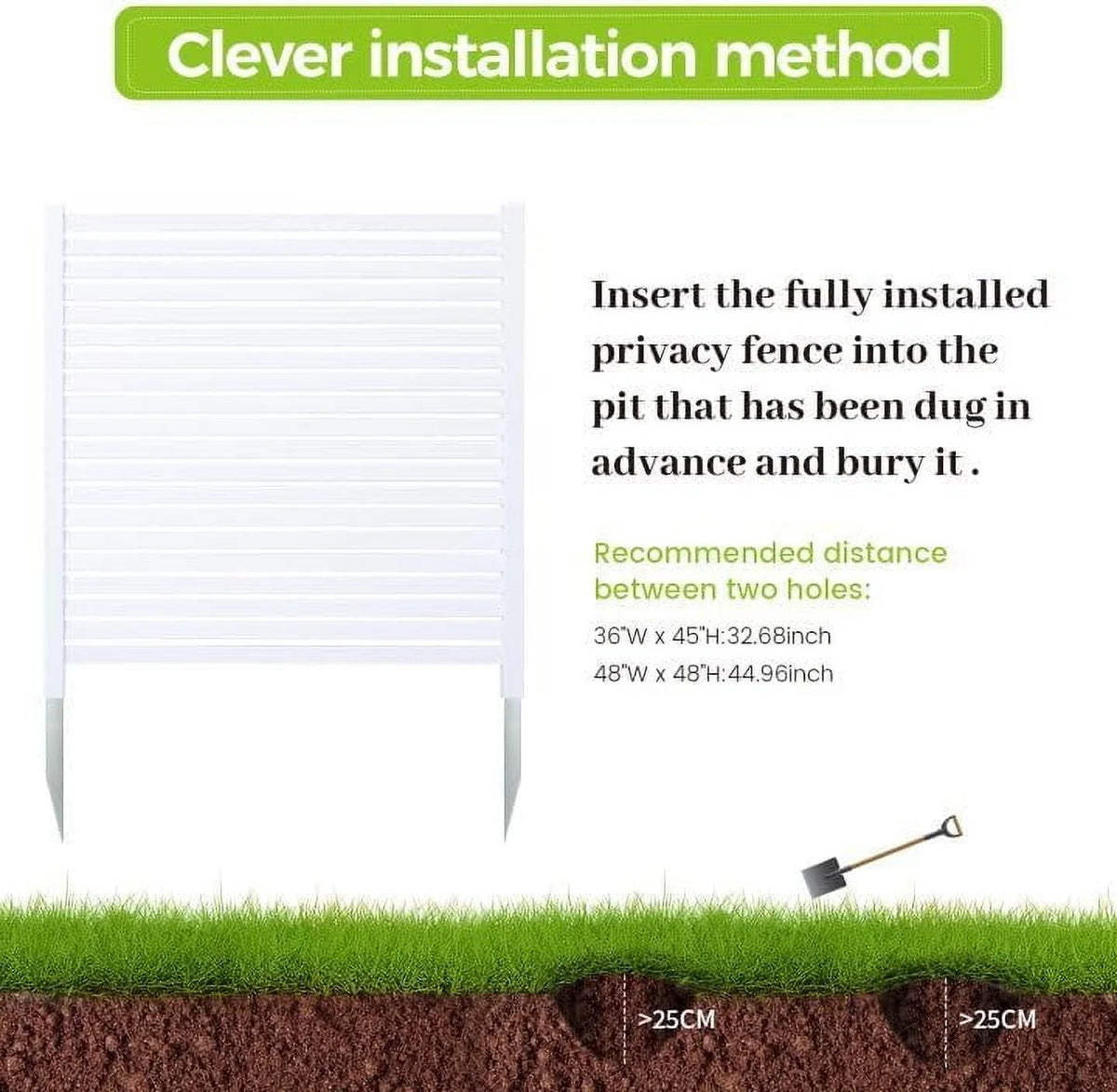 36"W X 45"H Outdoor Privacy Screen, Vinyl Air Conditioner Fence with Metal Stake, No Dig Trash Can Enclosure for Outside- 2 PVC Panels, White, Vertical
