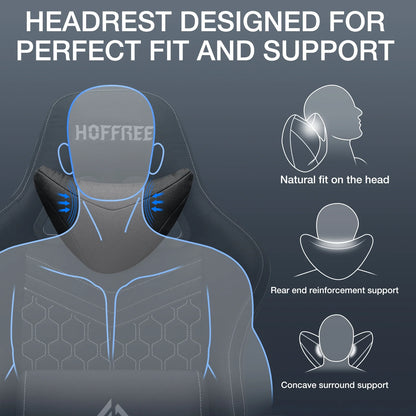 Hoffree Gaming Chair with Massage Fabric Office Chair with footrest for Adults, Ergonomic Gamer Chair with Headrest and Lumbar Support for Office Gaming, 440 LBS