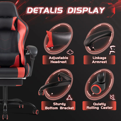 Lacoo PU Leather Gaming Chair Massage Ergonomic Gamer Chair Height Adjustable Computer Chair with Footrest & Lumbar Support, White