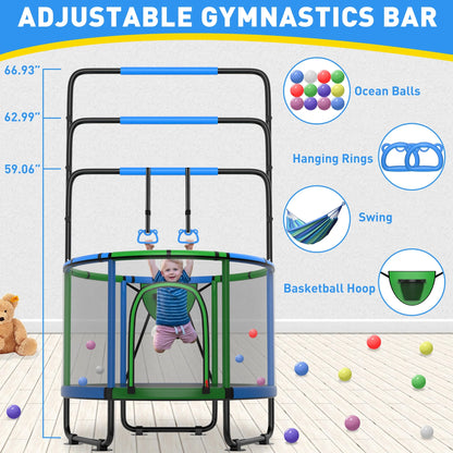 CITYLE Trampoline for Kids 600LBS 60'' 5FT Toddler Trampoline Indoor Outdoor with Basketball Hoop, Swing, Adjustable Bar, Mini Small Trampoline with Enclosure, Gifts for Toddlers, Boys & Girls