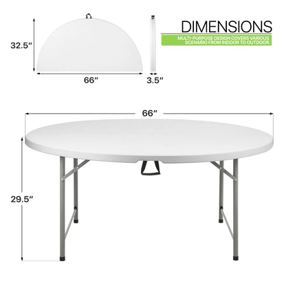 Magshion 5.5FT Round Folding Table, Heavy Duty Plastic Portable Round Table, Indoor Outdoor Foldable Dining Table with Handle, Grey