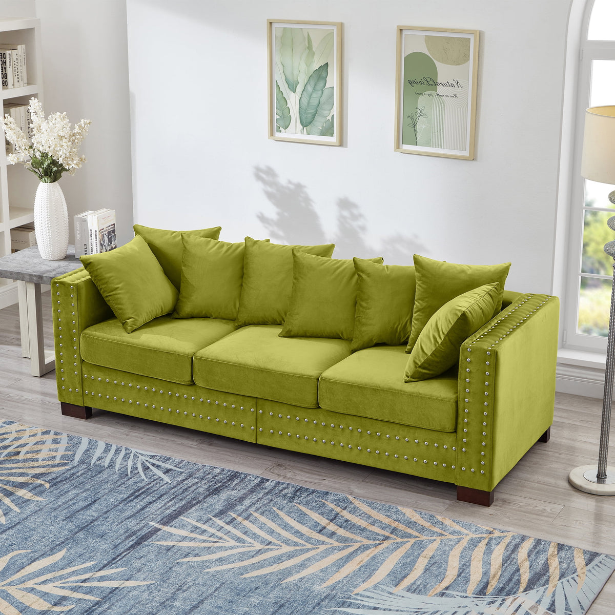 Modern Velvet Sofa Set 2+3 Seater Sofa Loveseat Couch with Silver Nail Trim, Square Armrests and Hidden Storage, Luxury Living Room Couch with Pocket Spring Cushions
