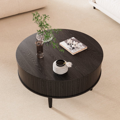 Oubayajia Round Coffee Table, Small Fluted Lift Top Center Table for Home Living Room Office, Walnut