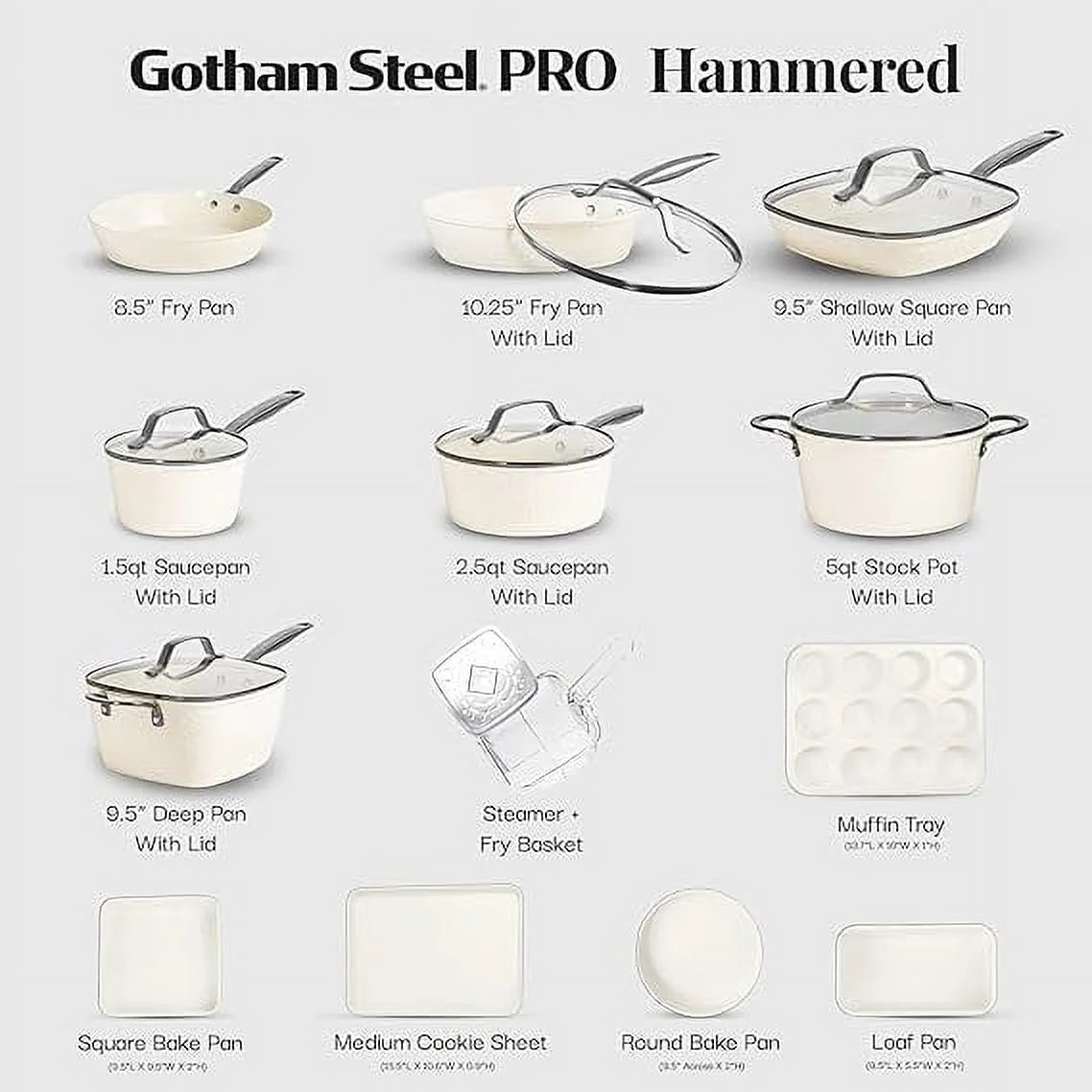 Gotham Steel Hammered 20 Pc Ceramic Cookware Set Nonstick, Induction Pots and Pans Set, Non Toxic Cookware Sets, Oven & Dishwasher Safe - Copper