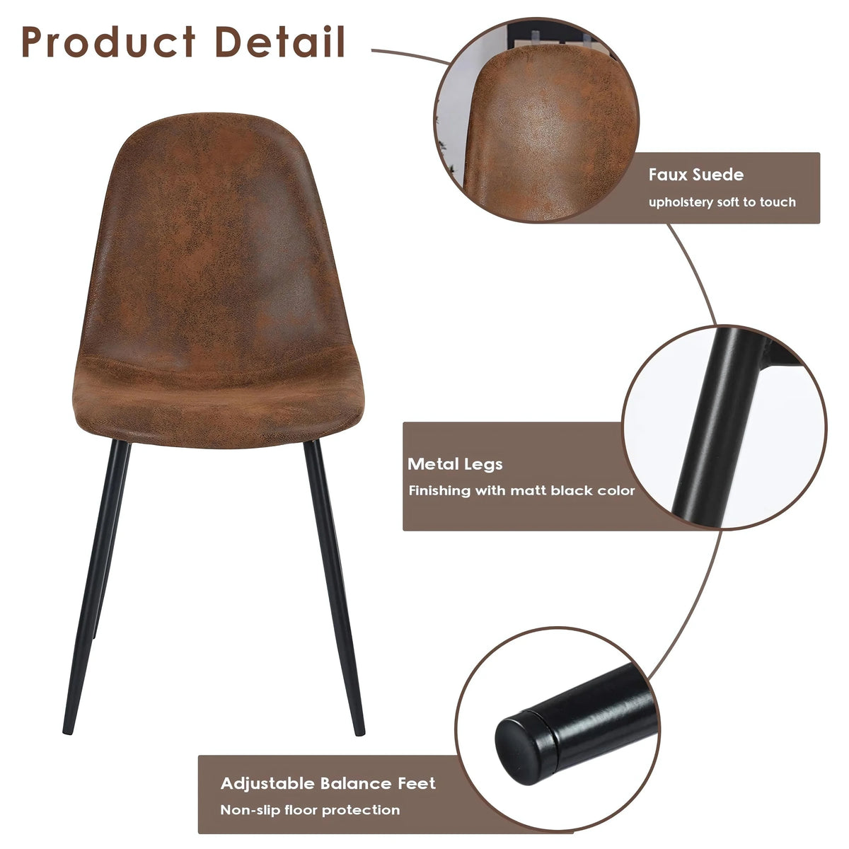 Homy Casa Set of 4 Upholstered Suede Dining Chairs for Family Dining Room or Restaurant