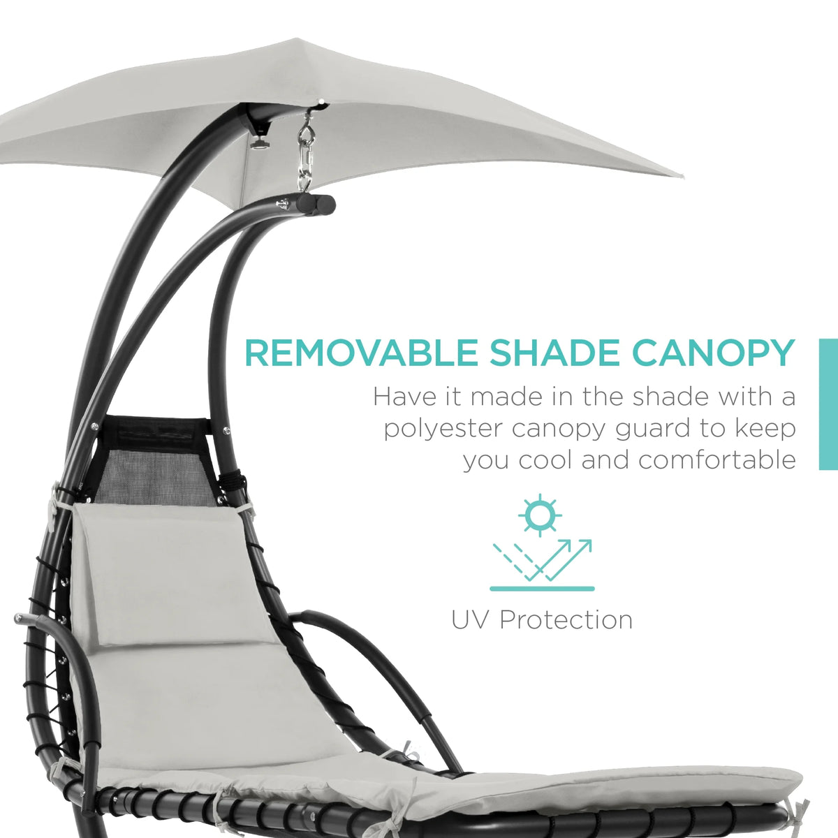 Best Choice Products Hanging Curved Chaise Lounge Chair Swing for Backyard, Patio w/ Pillow, Shade, Stand - Teal
