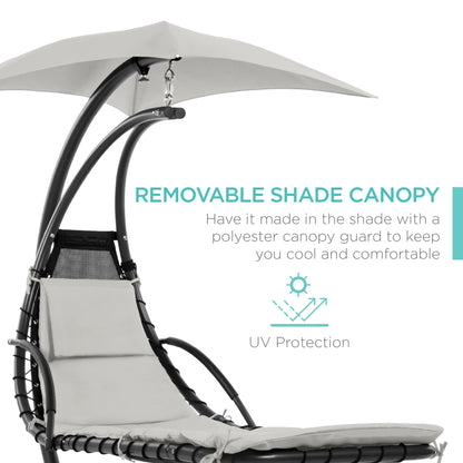 Best Choice Products Hanging Curved Chaise Lounge Chair Swing for Backyard, Patio w/ Pillow, Shade, Stand - Teal
