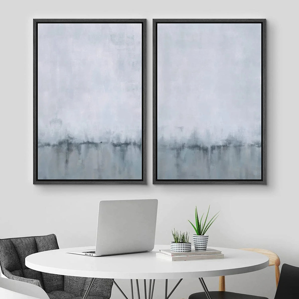 IDEA4WALL Framed Canvas Print Wall Art Set of 2 Watercolor Pastel Duotone Tan Landscape Abstract Modern Art Multicolor Contemporary Artwork for Bedroom, Office - 16"x24"x2 Panels Natural