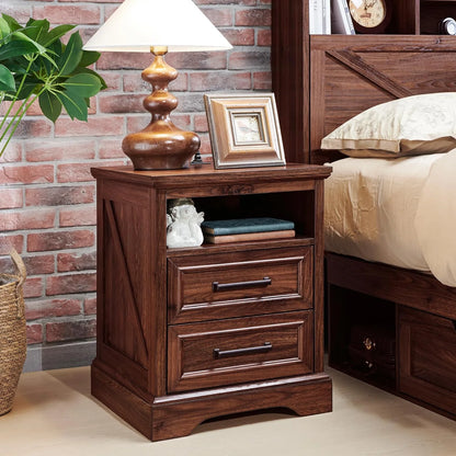 ACCOHOHO Nightstands Set of 2 with Charging Station, Rustic End Table with 2 Drawers Farmhouse Side Table with 3-tier Storage for Bedroom Living Room, White