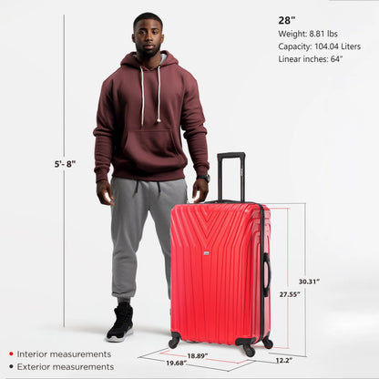 InUSA Vasty 28" Hardside Lightweight Luggage with Spinner Wheels, Handle, and Trolley, Gray