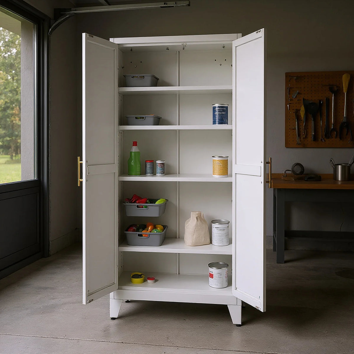 Homy Casa 70.8" White Tall Storage Cabinet with 4 Adjustable Shelves for Kitchen, Pantry Cupboard