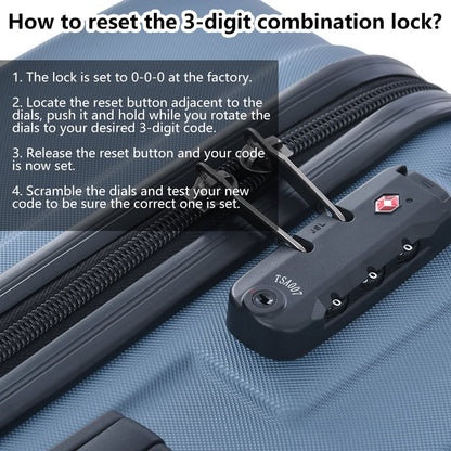 3 Piece Navy Luggage Travel Set, 20" 24" 28" Carry on Luggage with Spinner Wheels, Lightweight Hard Case Luggage Travel Suitcase Christmas Gifts for Business Trip Holiday Travel Cruise