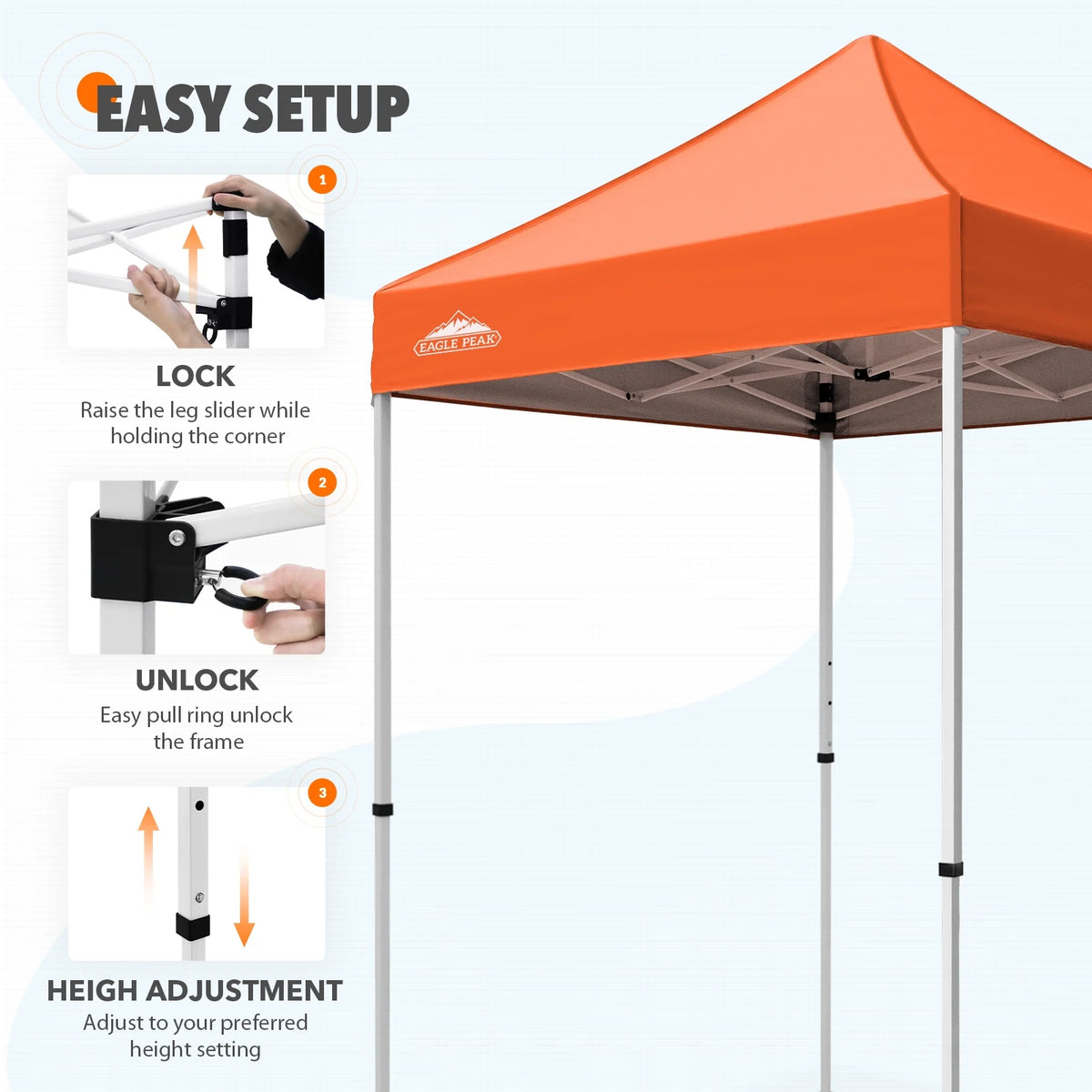 EAGLE PEAK 5x5 Pop Up Canopy Tent Instant Outdoor Canopy Easy Set-up Straight Leg Folding Shelter（Blue）