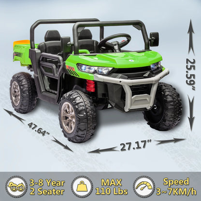 Xuanlur 24V 2 Seater Kids Ride on Car Truck, Ride on UTV W/ 2x200W Motor, 24 Volt Ride on Toys W/ Dump Bed/Shovel, Electric Car for Kids W/ Durable Tires, LED Light, Music, Remote Control, Black