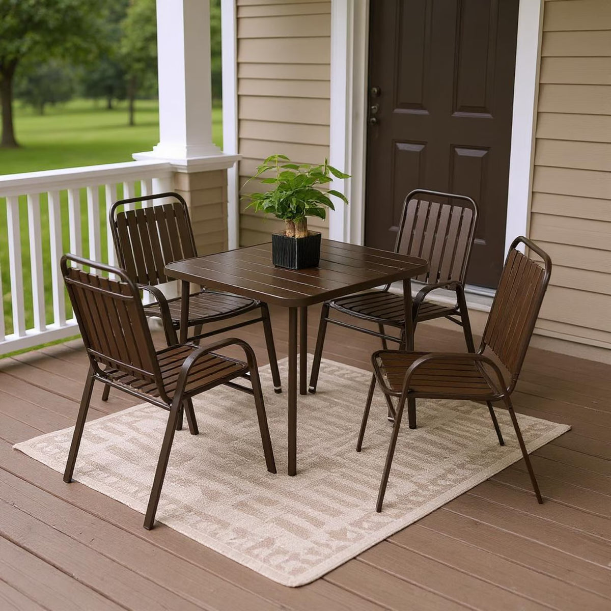 Homy Casa 5-Piece Outdoor Patio Dining, One Table with 4 Chairs for Garden Patio & Backyard, Brown