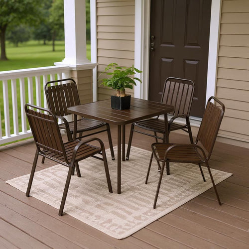 Homy Casa 5-Piece Outdoor Patio Dining, One Table with 4 Chairs for Garden Patio & Backyard, Brown