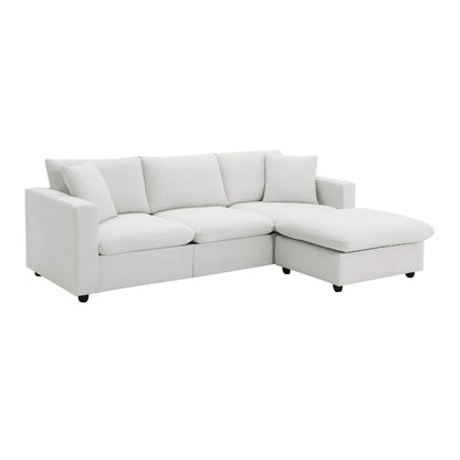 Harper & Bright Designs Modern Sectional Sofa 3 Seat Couch with Ottoman, Upholstered L Shaped Cloud Couch for Small Space Apartment Office, White