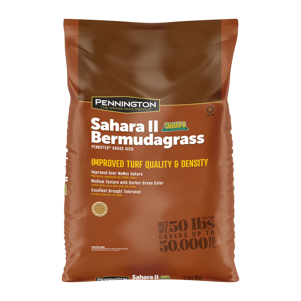 Pennington Sahara II Bermudagrass Penkoted Grass Seed 25 lb, Full Sun, Heat Tolerant