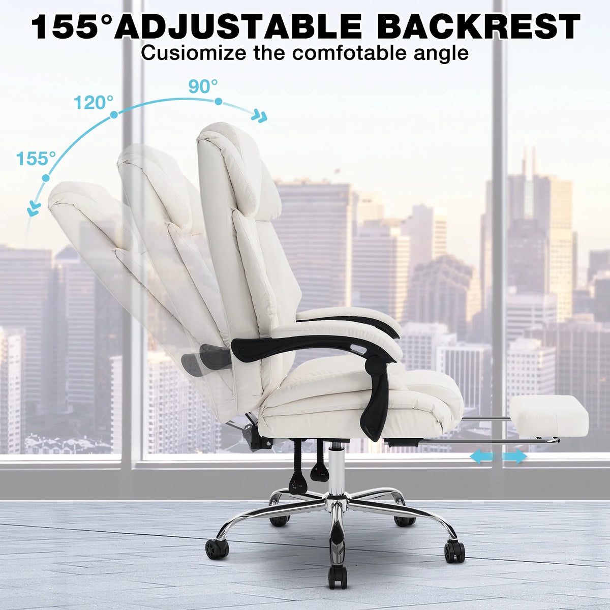 Hoffree Executive Office Chair Big and Tall Office Chair with Footrest Reclining Leather Chair High Back Ergonomic Computer Desk Chair with Lumbar Back Support for Home Office 500lbs, Black