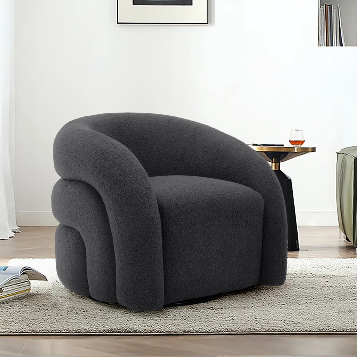 360�� Swivel Accent Chair for Living Room, Boucle Barrel Armchair Single Sofa Chair Reading Chair, Sage Green
