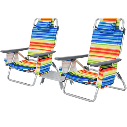 Costway 2-Pack Folding Backpack Beach Chair Table Set 5-Position Outdoor Reclining Chair Pink