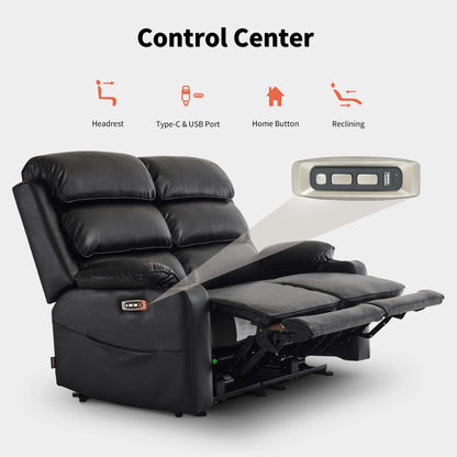MCombo 63.4" Power Loveseat Recliner Sofa with Adjustable Headrest, Heat and Massage for Living Room, Faux Leather(Light Grey)