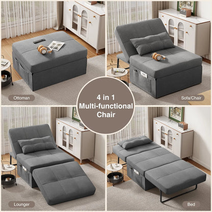 Chair Bed, Lofka Convertible Recliner Single Sofa Bed, Free Installation, 730 lbs, Dark Gray