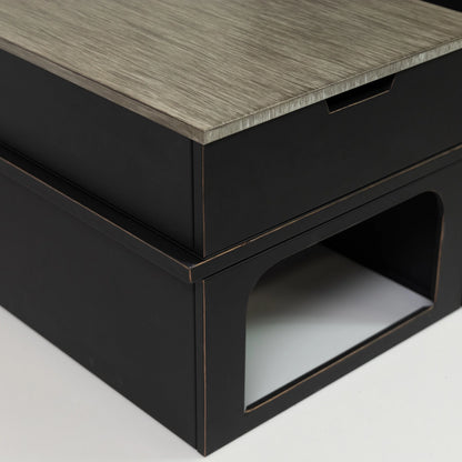 Deko Living 80" x 21.65" Rectangular Wood Metal Fire Pit with Log Storage Compartment & Side Tables