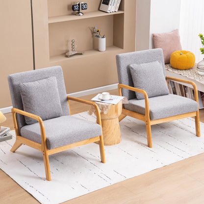 JULY'S SONG Mid Century Modern Accent Chair Set of 2, Linen Upholstered Reading Chairs for Living Room, 25.6" W Fabric Comfy Armchair, Beige