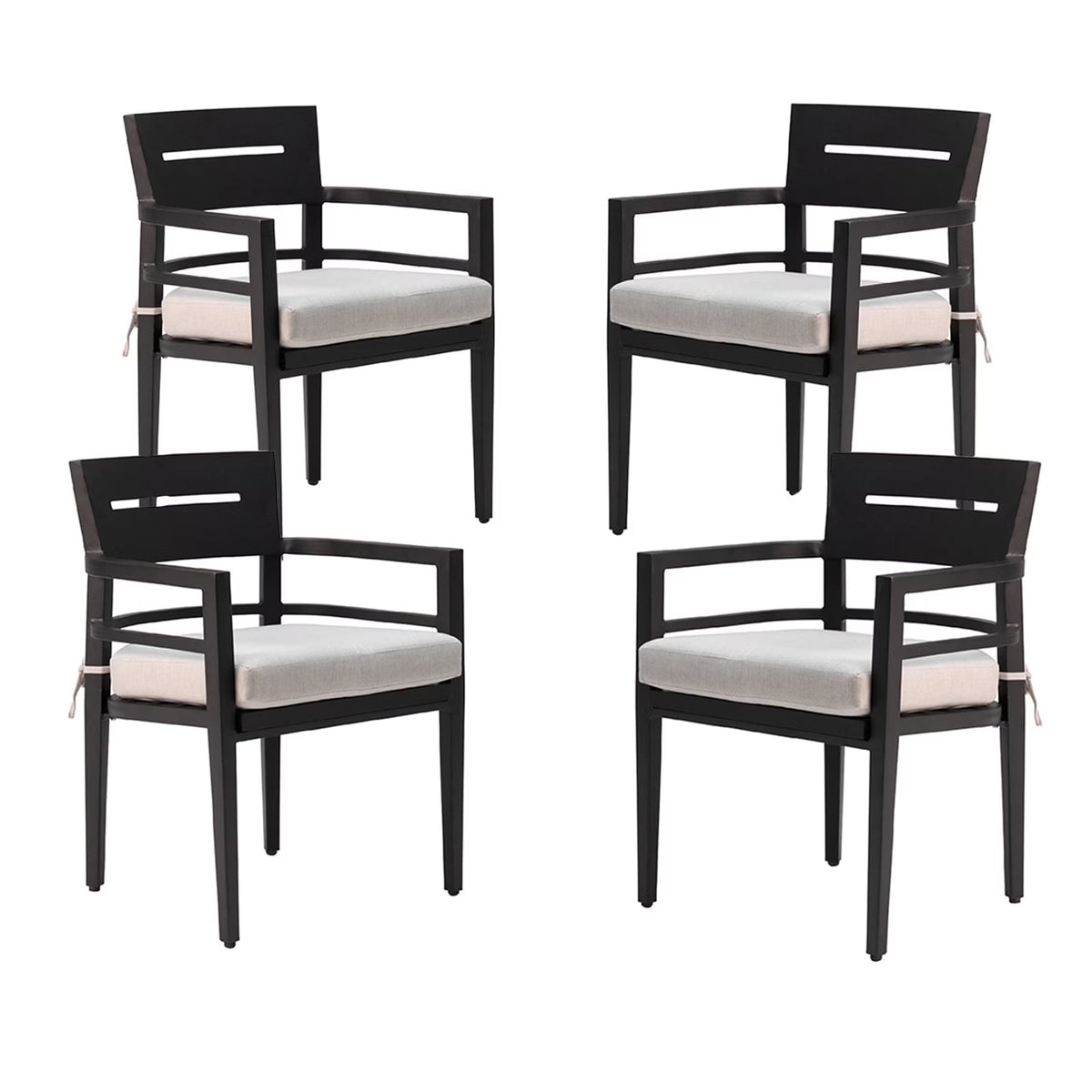 Outdoor Patio K/D Aluminum Stationary Dining Chairs 2PCS with Outdoor-grade Sunbrella Fabric Cushions, Branch-Like Backrest ,FSC-Certified Wood Armrests, Bourbon Brown
