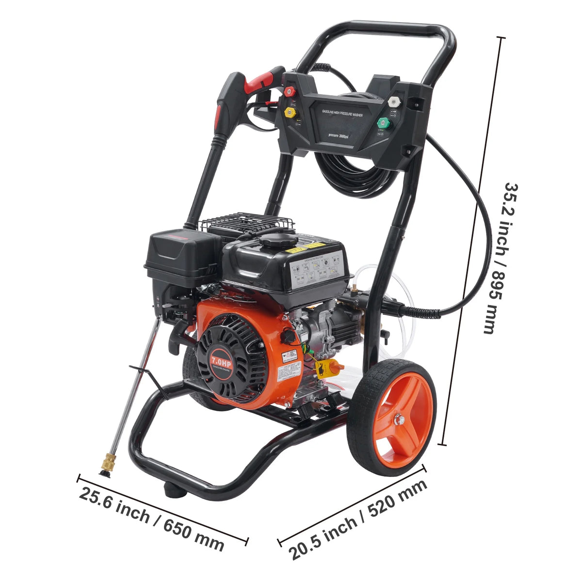 KFFKFF 3600 PSI 2.6 GPM Gas Pressure Washer w/26 ft High Pressure Hose 5 Nozzles Gas Powered Washer