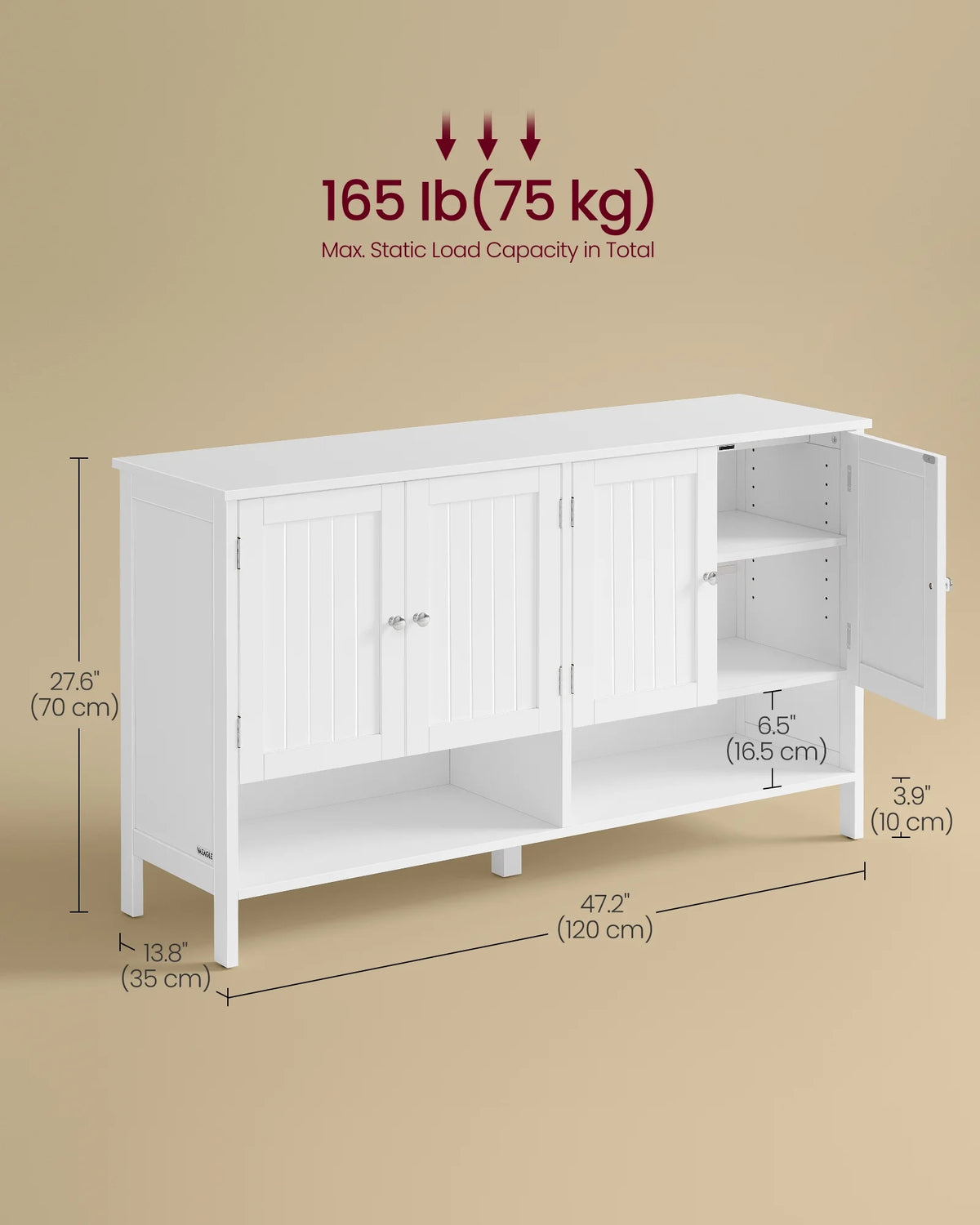Shoe Cabinet, 3-Tier Shoe Storage Organizer, shoe shelf, Modern Country Cabinet,Freestanding Cabinet with Height-Adjustable Shelf, 13.8 x 47.2 x 27.6 Inches, Entryway, CloudWhite
