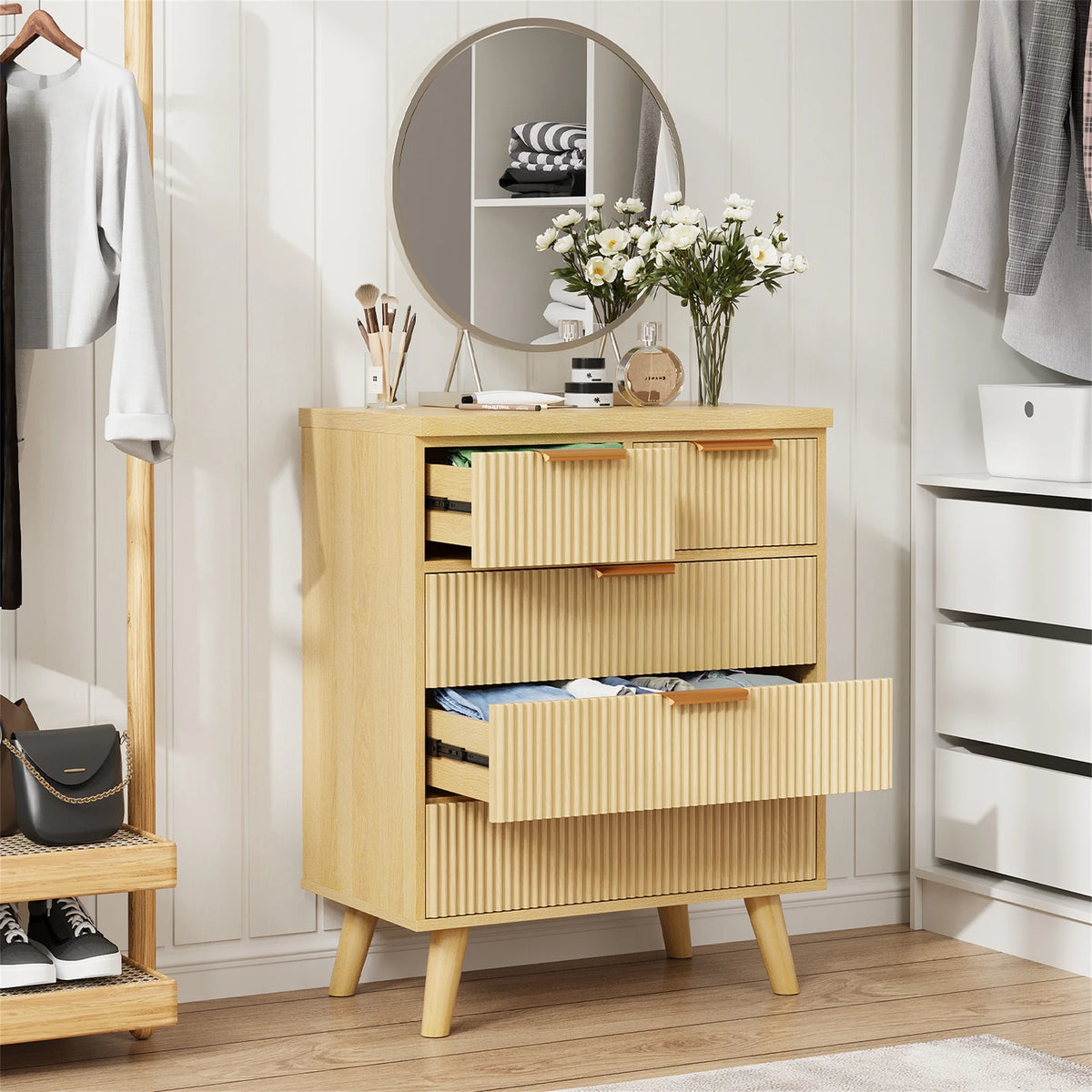 Planntonneo Boho Fluted 6 Drawer Dresser, Wooden Chests for Bedroom
