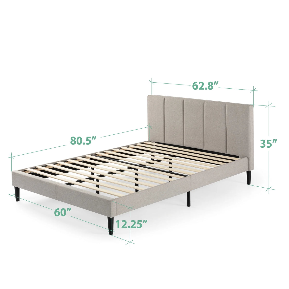 Zinus Maddon 35" Upholstered Platform Bed Frame, Beige, Adult, Queen