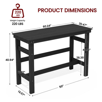 SERWALL 41" Outdoor Bar Table, HDPE All Weather Adirondack Outdoor Bar Height Table, Navy