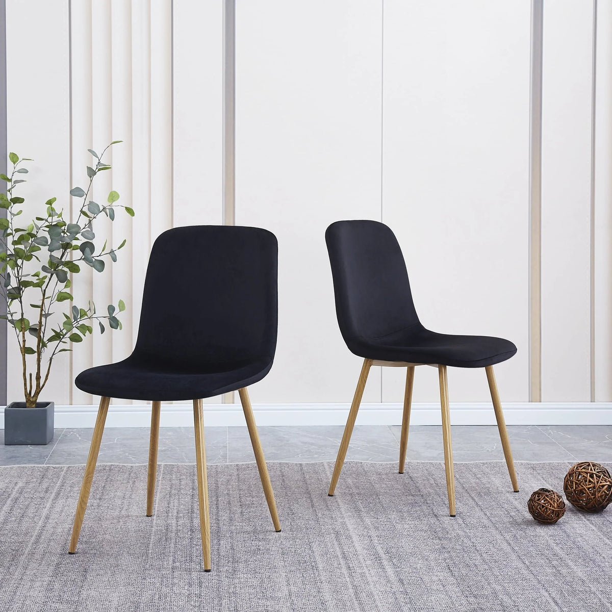 Highsound Dining Chairs Set of 4,Mid-Century Modern Upholstered Dining Chairs with Velvet Cushion Seat for Dinning Room&Living Room, Black