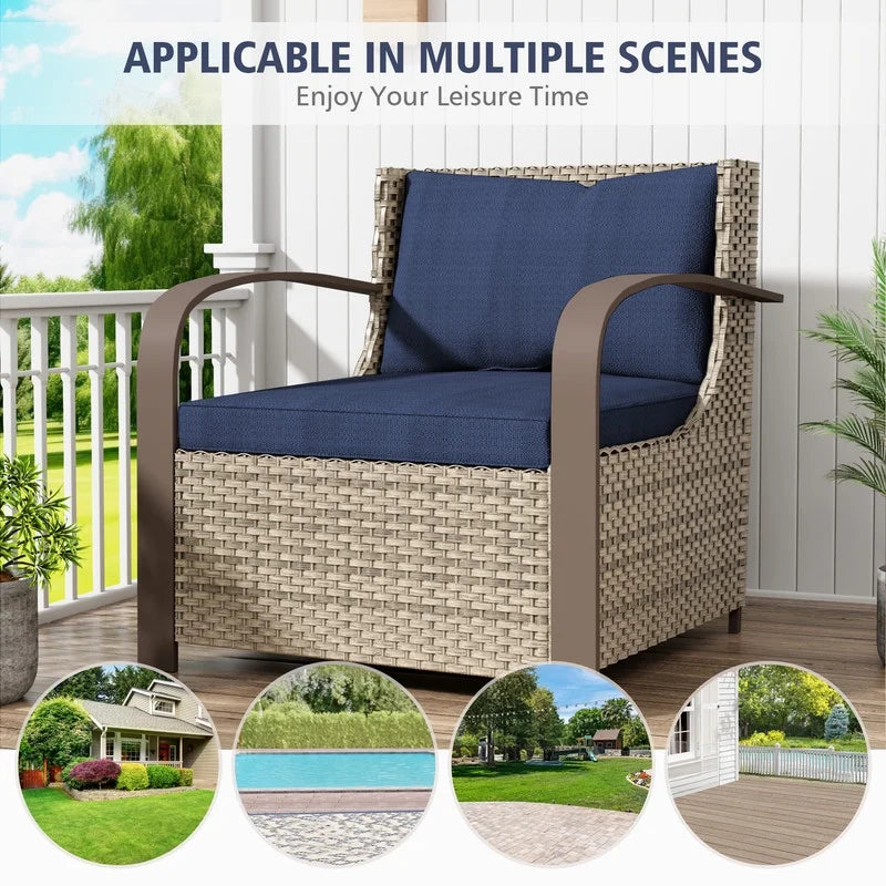 GAZEBETER 2Pcs Wicker Patio Chairs,Modern All Weather Outdoor Ratten Chairs with Seat Cushions and Thicking Back,Beige