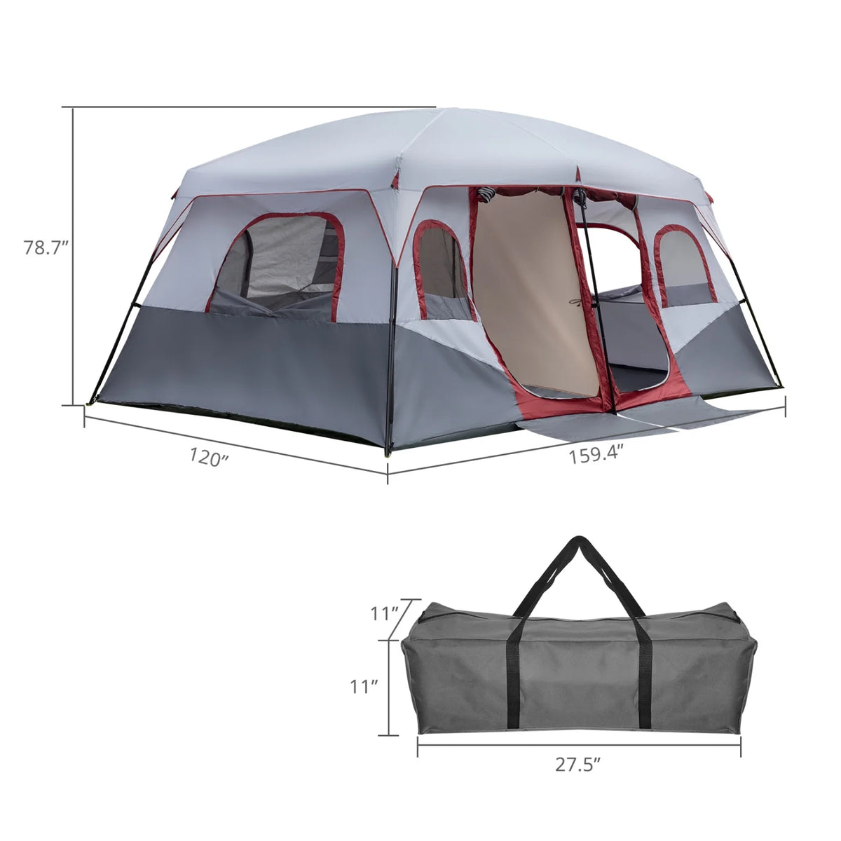 10 Person Family Cabin Tent, Huge Tent with 2 Room Design and Storage Pockets, Waterproof Big Tent for Outdoor, Picnic, Camping, Family Gathering