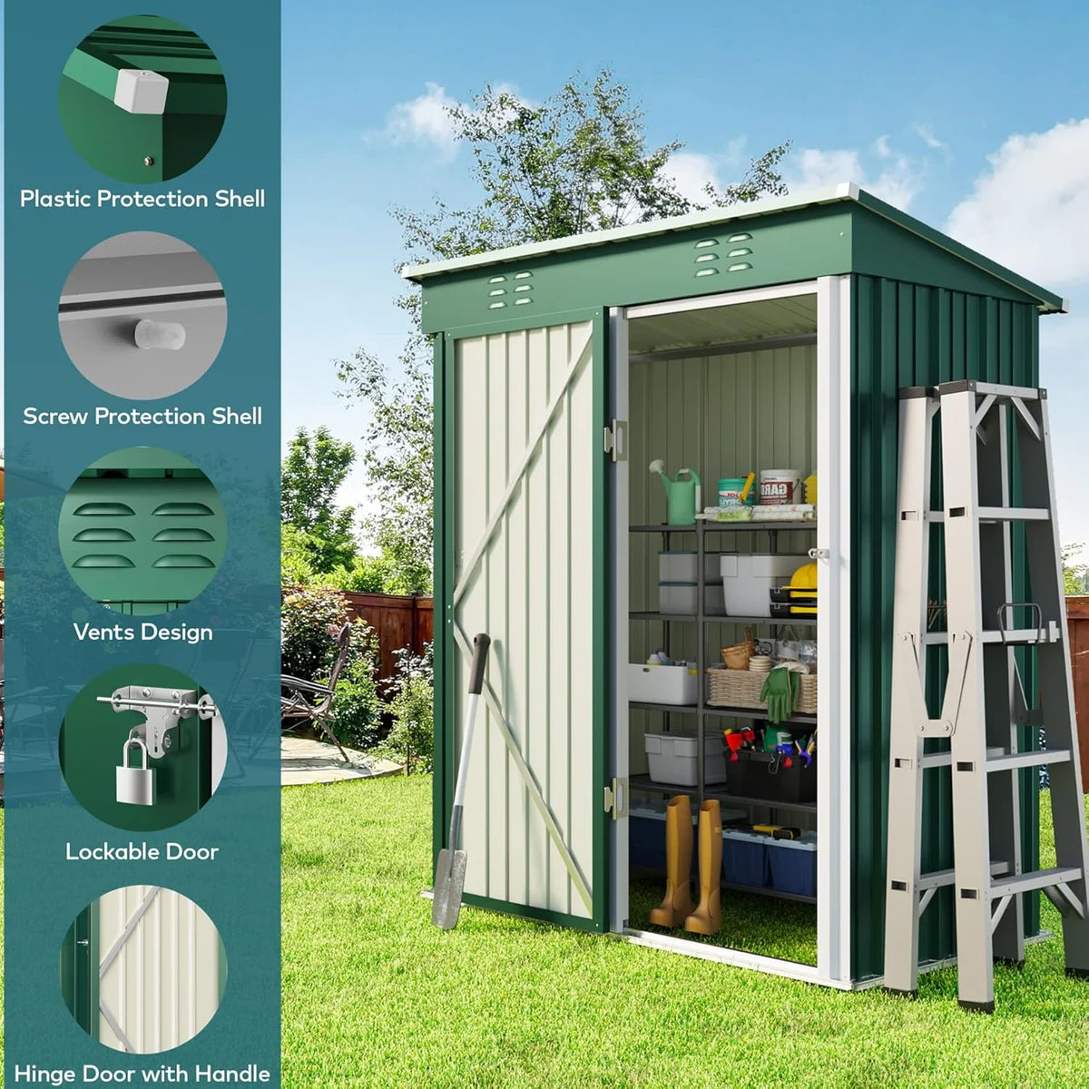 5'x3' Outdoor Storage Shed, Lofka Metal Storage Tool Shed with Single Lockable Door, for Bike| Garden Tools| Patio, Grey
