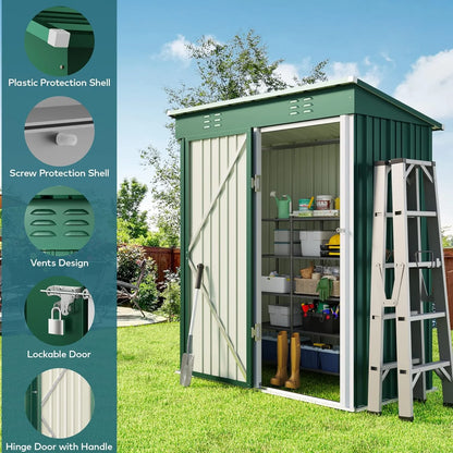 5'x3' Outdoor Storage Shed, Lofka Metal Storage Tool Shed with Single Lockable Door, for Bike| Garden Tools| Patio, Grey