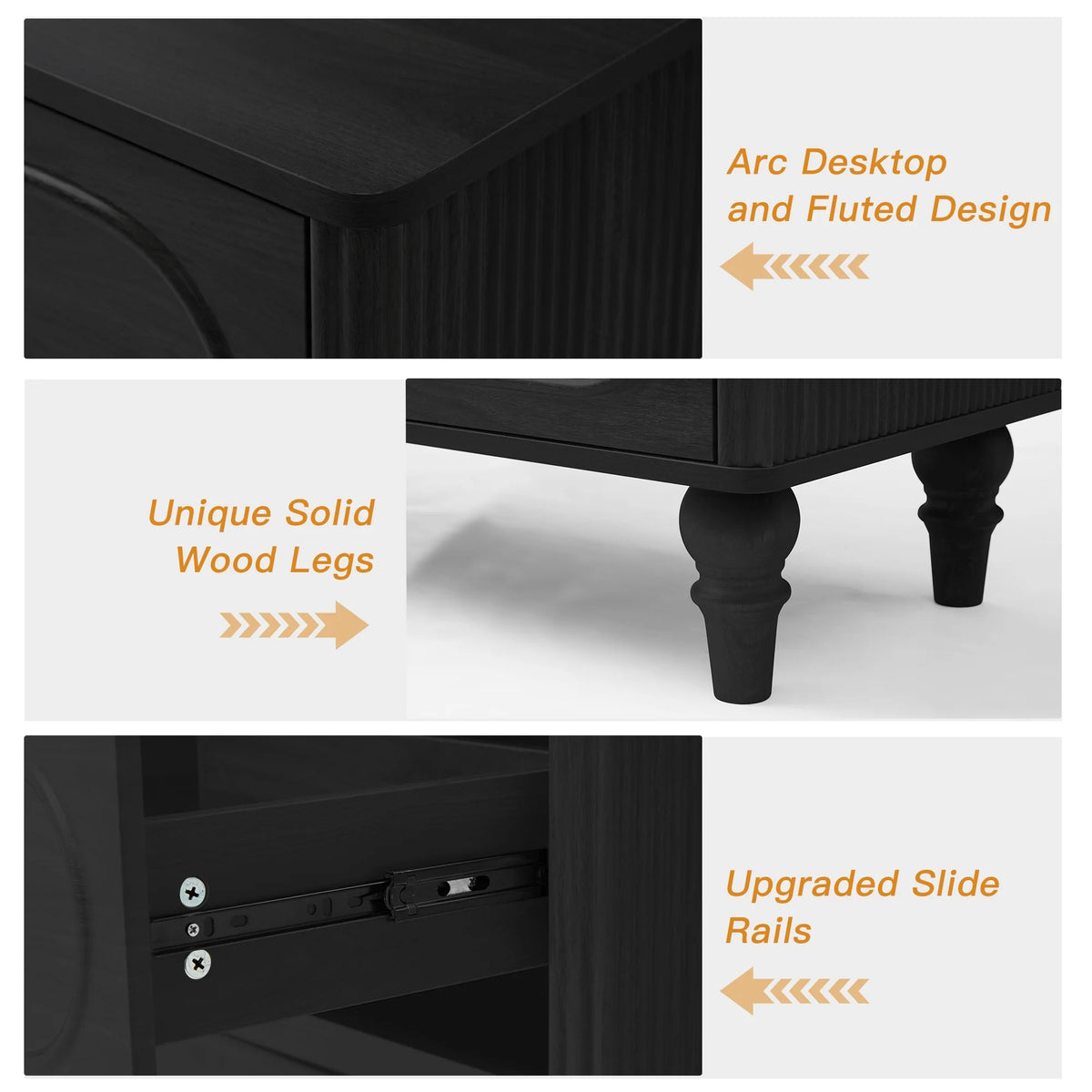 YOCWO 3 Drawer Nightstand, Classic Chest of Drawers with Arc Edge, Walnut