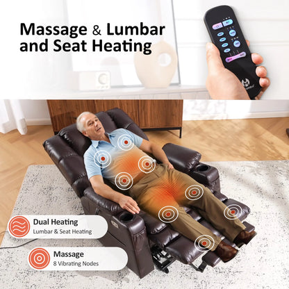MCombo Triple Motor Power Lift Recliner for Elderly, Sleep Recliner Sofa with Adjustable Headrest, Faux Leather, Dark Brown