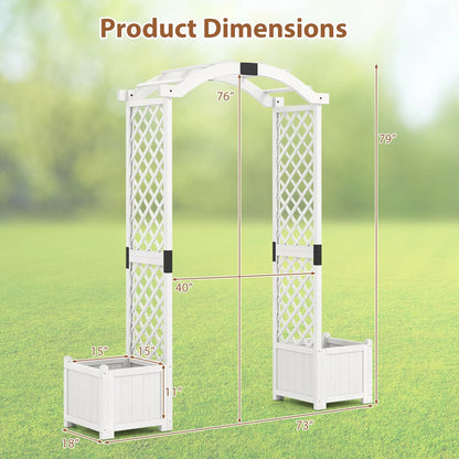 Gymax Garden Arbor w/ Planter Wooden Planter Arch w/ Trellis White