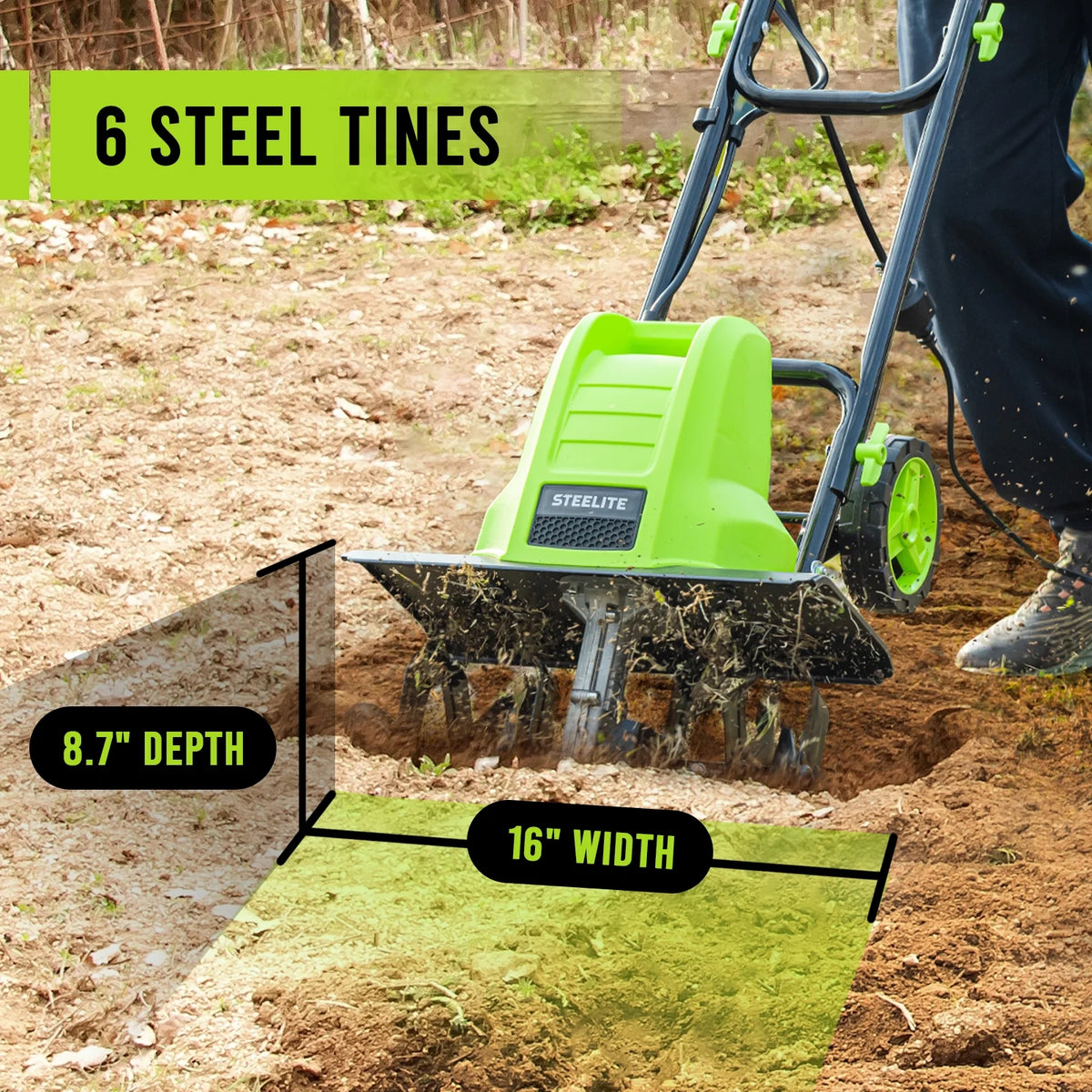 Steelite 14-Inch Corded Electric Tiller,10-Amp Electric Tiller and Cultivator for Gardening, Lightweight Rototiller
