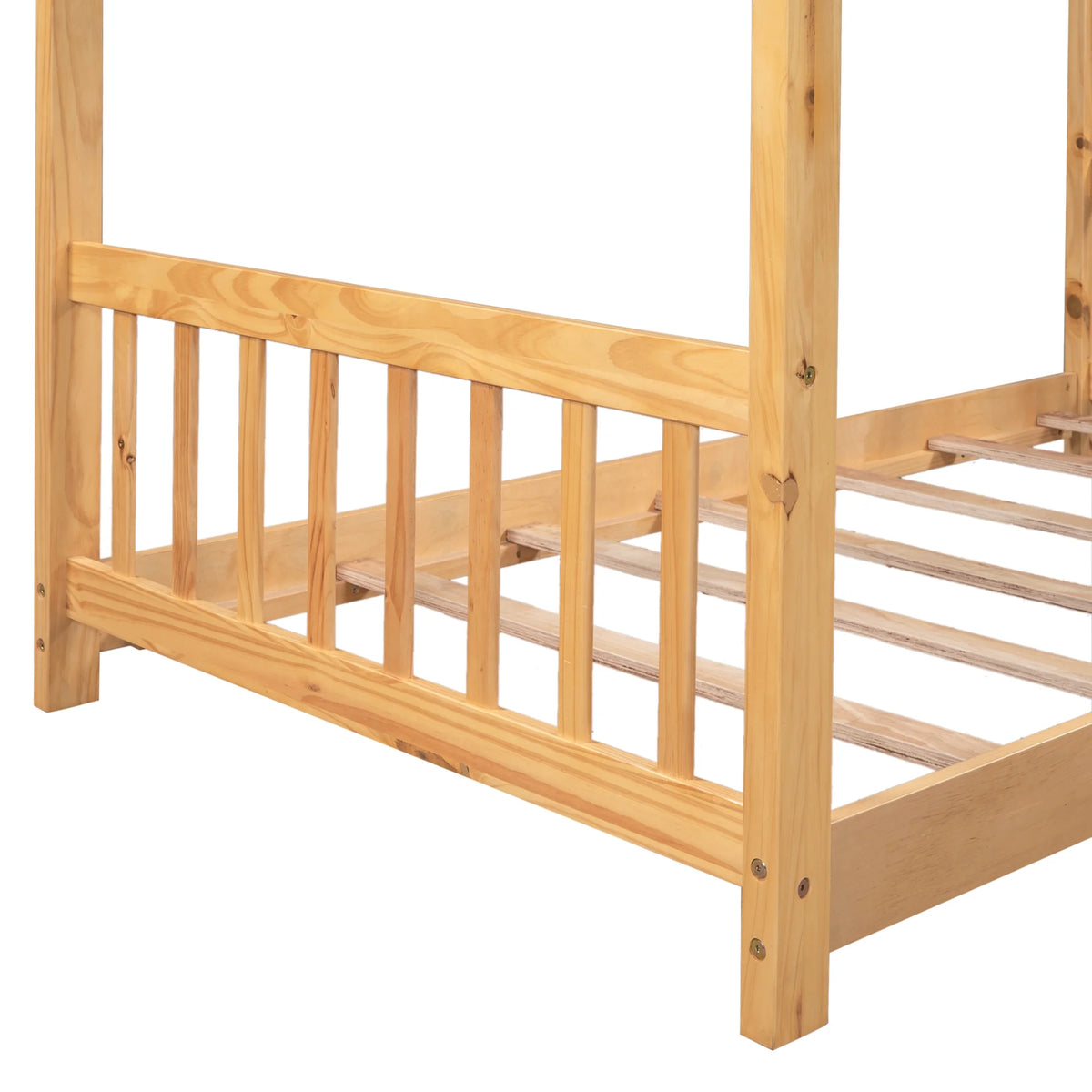 Euroco Wood House-Shaped Twin Platform Bed for Kids, Low Profile House Bed, No Box Spring Needed, Wood Color
