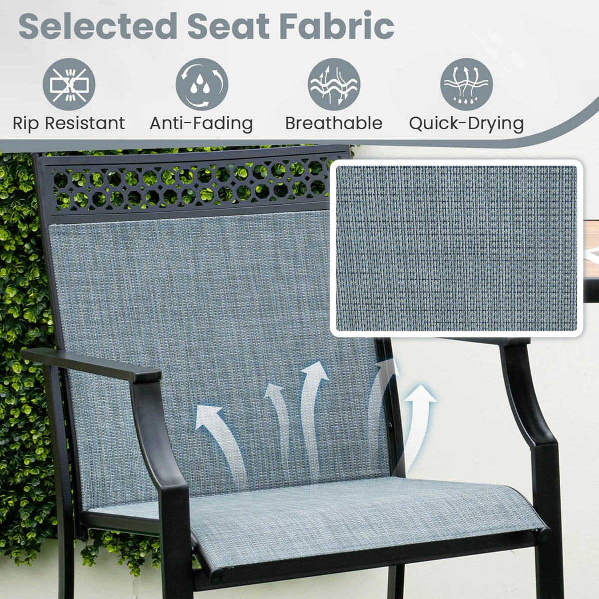 Costway Outdoor Counter Stools Set of 2 with Footrest & Armrests Metal Frame for Backyard Blue